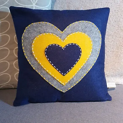 HEARTS Navy/Grey/Ochre Square Shaped Cushion COVER Sofa Boudoir Throw 12 X 12  • £19.99