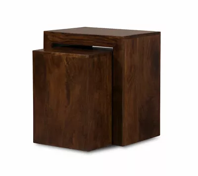 Dakota Walnut Mango 2 Cube Nest Side End Table Solid Wood Indian Furniture New • £125.39