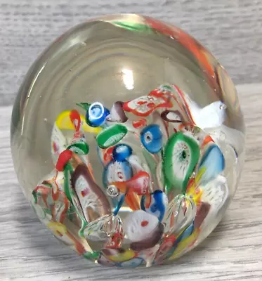 Vintage Art Glass Paperweight Millefiori Trumpet Lily Oblong Orb Colorful • £14.50