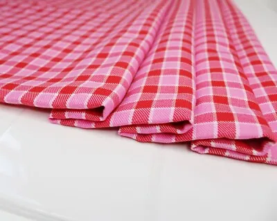 Tartan Fabric - Pink & Red Tartan Check - Polyviscose Craft Fabric Material • £6.99