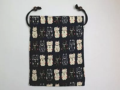 Maneki Neko Beckoning Cat Drawstring Bag Pouch Navy Blue MADE IN JAPAN TB2711 • $21.68