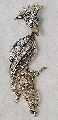 Vtg. Bird Pendant 1930s Art Deco Pin Womens Gold Tone Clear Crystals 4   Sparkle • $19.95