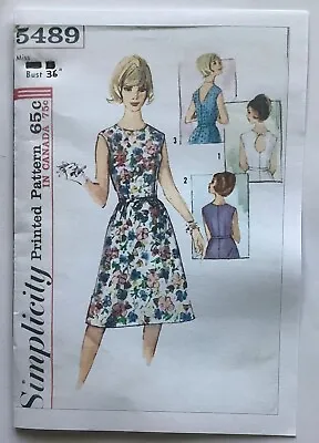 £4.50 • Buy Vintage Simplicity 5489 Fitted Dress With Three Backs Sewing Pattern - Bust 36”