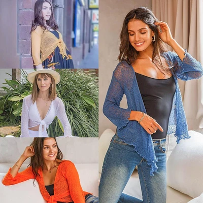£8.99 • Buy Womens Tie Up Open Front Shrug Ladies Knitted Cropped Bolero Short Cardigan Top