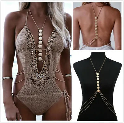 Gold Silver Crossover Body Belly Waist Chain Bikini Beach Bikini Slave Necklace • £5.99