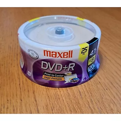 Maxell Dvd+r Print To Center Inkjet Printable 25 Pack New 120 Min • $13