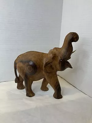 Vintage Solid Wood Elephant Hand Carved Statue With Trunk Up - 7  Tall • $19.98