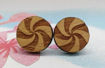 ONE PAIR Of Wooden Laser Cut Circle Lollypop 🍭🍬Shape Stud Earrings • $9.90