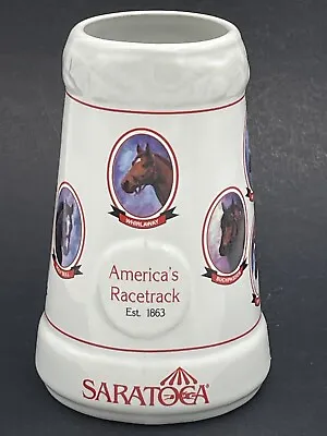 Horse Racing Glass Mug Vintage Saratoga Horse Racetrack Man O'War Damasus  7  • $9.95