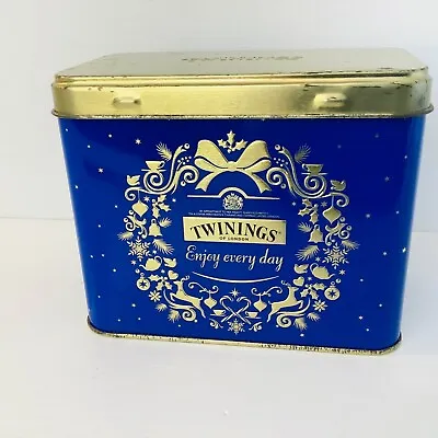 Twinings Tea Christmas 2006 Collectable Tin Container Blue Gold Hinged Lid 50g • $18