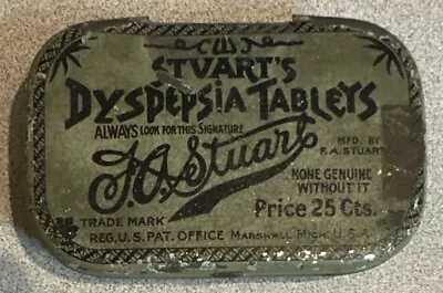 Vintage Tin Dr Stuart’s Dyspepsia Tablets Olive Green Tin Patent Medicine Ad • $10.55
