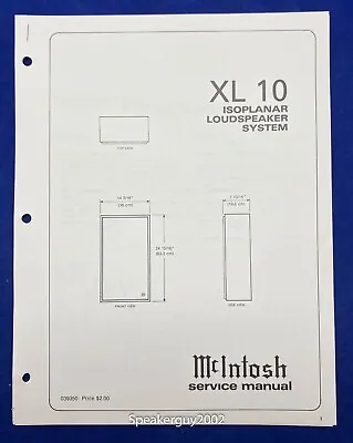 Original McIntosh XL10 / Speaker System Service Manual -- #2 • $14.95