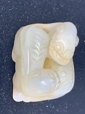 Chinese  Ming Style Late Qing Dynasty  White Jade Buddhist Lion Group • $1200
