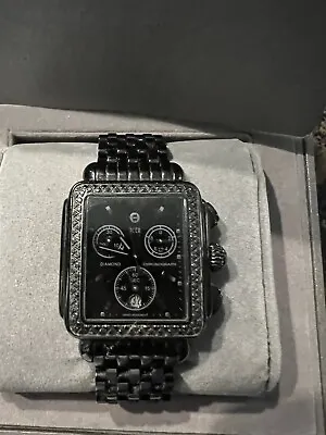 Michele Deco Noir Black Diamond Bezel Chronograph Watch • $800