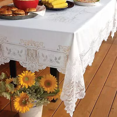 Antique Lace Polyester Openwork Washable Tablecloth Made In The USA • $81.59