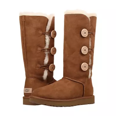 Ugg Bailey Button Triplet II Chestnut Women’s Tall Boots Size 9 • $150