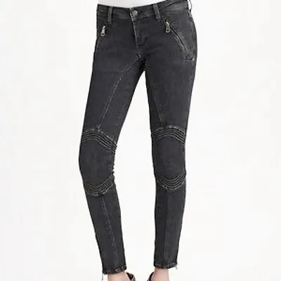 BURBERRY BRIT ANIKA Skinny Biker Moto Jeans Stretch Denim Ankle Zip Rib Knee W29 • $110