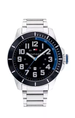 Tommy Hilfiger Three-Hand  Stainless Steel Black Dial 46mm 1791074 New • $64.99