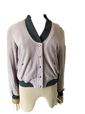 Rebecca Minkoff Jacket Bomber Size S Suede Lilac Grey Cotton Cuff • $101.05