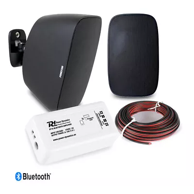 Garden Speaker System - 2 X Sonora-4TN Black Wall Speakers & Bluetooth Amplifier • £165