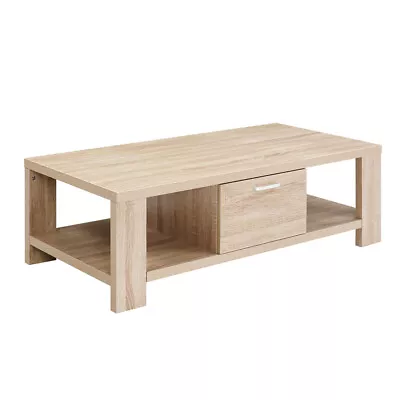 Artiss Coffee Table Wooden Shelf Storage Drawer Tables Thick Tabletop Furniture • $94.25