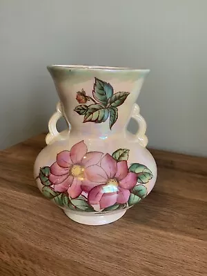 Vintage Maling 'Dahlia' Twin Handled Pearl Lustre Ware Vase. • £15