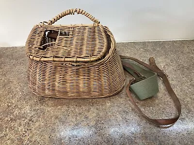 Antique Wicker Creel Fishing Basket 12 X 6 X 7 Inches With Strap • $35