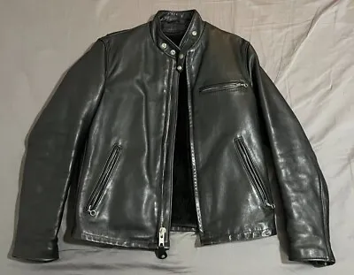 $550 • Buy SCHOTT NYC 141 Cafe Racer Naked Cowhide Leather Motorcycle Jacket Size 36