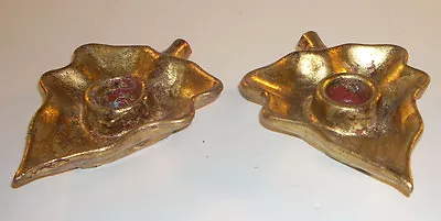 Vintage VIETRI Italian Gilt Leaf Motif Candle Holders • $29.99