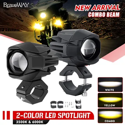 2x LED Spot Light Auxiliary Motorcycle Headlight Driving Fog Lamp Yellow+White • $65.98