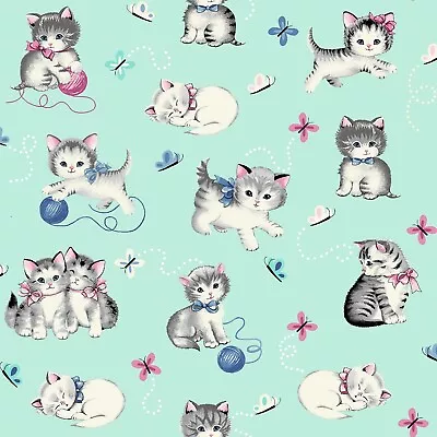 Mint Vintage Kitties Little Darlings. Freckle & Lollie Quilt Fabric BTY 44  • $12