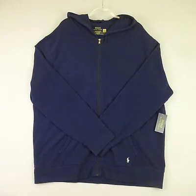 Polo Ralph Lauren Hoodie Mens Extra Large Navy Blue Zip Through Thin BNWT • £39.97