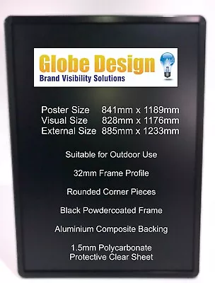 A0 Black Snap Lock POSTER FRAME Clip Poster Frame OUTDOOR • $135