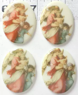 4 Porcelain 40x30mm Colorful Christmas Angel W/ Children Cameos Cabochon P28 Lot • $12