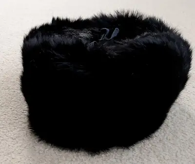 Russian Shapka Black Rabbit Fur Hat Real 1993 Size 55-59 Ушанка из Меха Кролика • $46