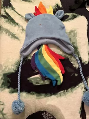 My Little Pony Gay Pride Unicorn Horn Knit Beanie Hat Blue/Rainbow One Size • $35