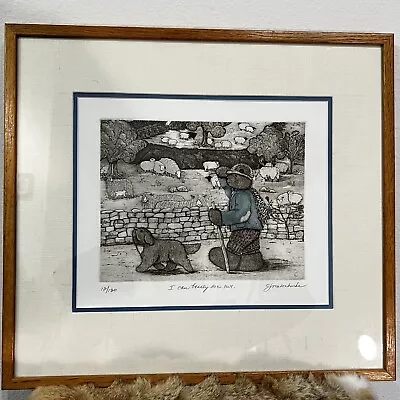 Signed Jane Mason Burke Lithograph “I Can Bearly See Ewe” 12/130 Framed ArtPrint • $42.49