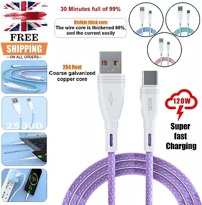 HeavyDuty USB Type C Charging Cable Braided Fast Phone Charger Long 6A Lead 120W • £3.85