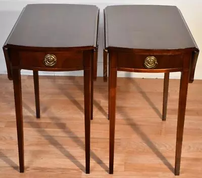 1940 Pair J.B.Van Sciver CO. Regency Style Mahogany Inlaid Pembroke Side Tables • $1300