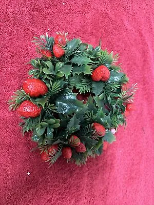 Vintage - Christmas Holly Strawberry Berry Evergreen Plastic Candle Ring • $10.99