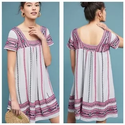 Maeve Anthropologie Ruidoso Embroidered Dress In Blue Pink Gray- Size XS • $39