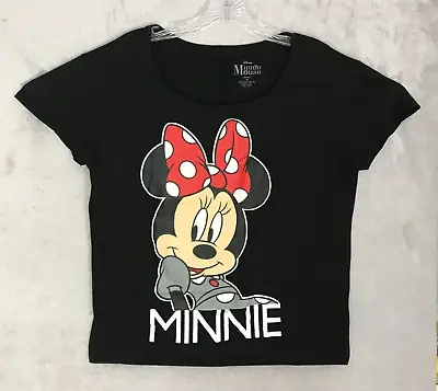 Women's Disney Minnie Mouse Flirting Face T-Shirt Black Short Sleeve Medium • $10.69