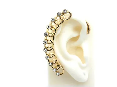 $3.99 • Buy New Clip On Earring Gold Plated Women One Piece Over Ear Cuff  2  No Piercing