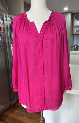 $39.90 • Buy Massimo Dutti Fuschia Pink 100% Silk Long Sleeve Blouse Shirt SZ USA 10 AU 12