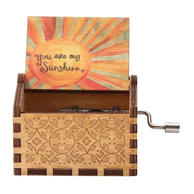 Retro You Are My Sunshine Hand Crank Toy Kid Gift Handmade Wooden Music Box • £6.99