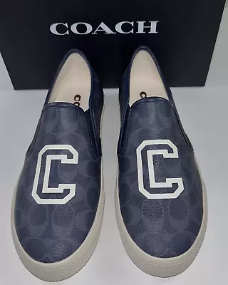 COACH Men's Shoes Sneaker Size 10.5 Blue SIG C VARSITY Slip On Skate $168 NEW • $95.60