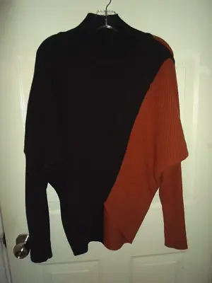 Elan Sz L Crossover Sweater Mock Neck Black/Rusty Copper Colorblock Thumbholes • $22