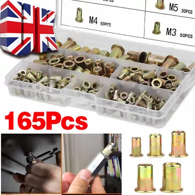 £3.99 • Buy 165Pcs Rivet Nuts Blind Set Nutsert Carbon Steel Threaded Rivnut M3-M8 Kit Nuts