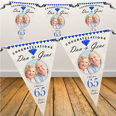 £10.95 • Buy Personalised 65th Sapphire Wedding Anniversary Photo Flag Banner Bunting N57 