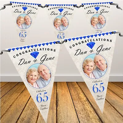 Personalised 65th Sapphire Wedding Anniversary Photo Flag Banner Bunting N57  • £10.95